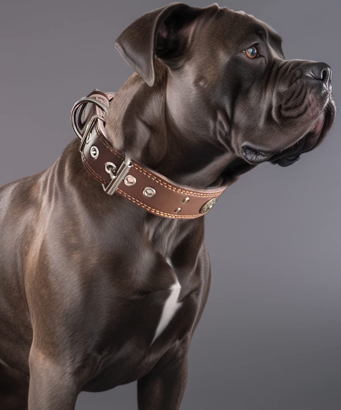 Leather Dog Collar, 2 inches Wide Heavy Duty Genuine Leather Collars, Handmade, Soft, and Luxury, Eye-catching Best Choice for Large and Medium Breed Dogs 21-25 inches