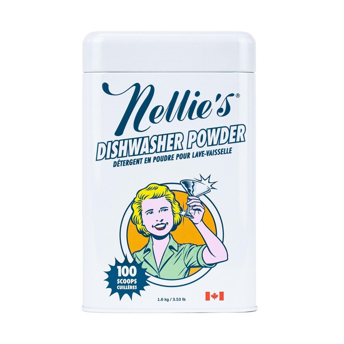 Nellie's Dishwasher Powder Bundle - 50 Scoops (Pouch) & 100 Scoops (Tin) - Powerful Grease-Busting Formula for Spotless, Shiny Dishes Every Time - Made in Canada