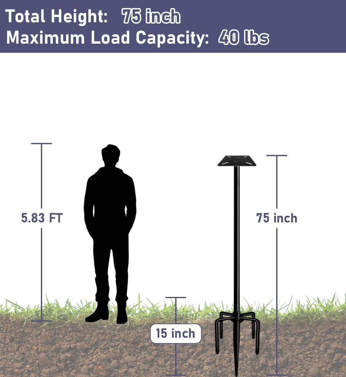 Ansionsol 75 Inch Smart Bird Feeder Pole with 5-Prong Base, Adjustable Bird House Pole Mount Kit for Outdoors, Heavy Duty Feeder Stand for Wild Birds Watching, Black