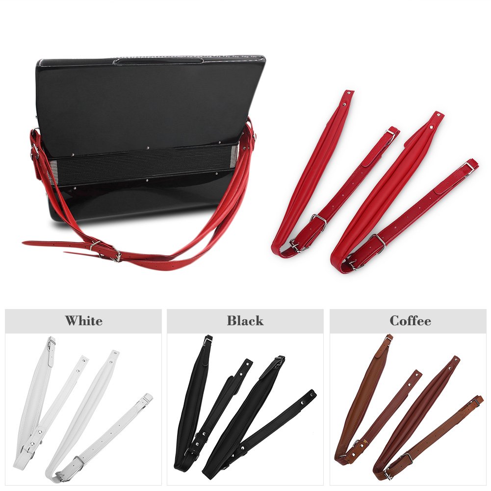 Accordion Straps Leather, Adjustable Accordion Shoulder Straps Belt Set Shoulder Arm Straps for 16-120 Bass Accordion (Black)