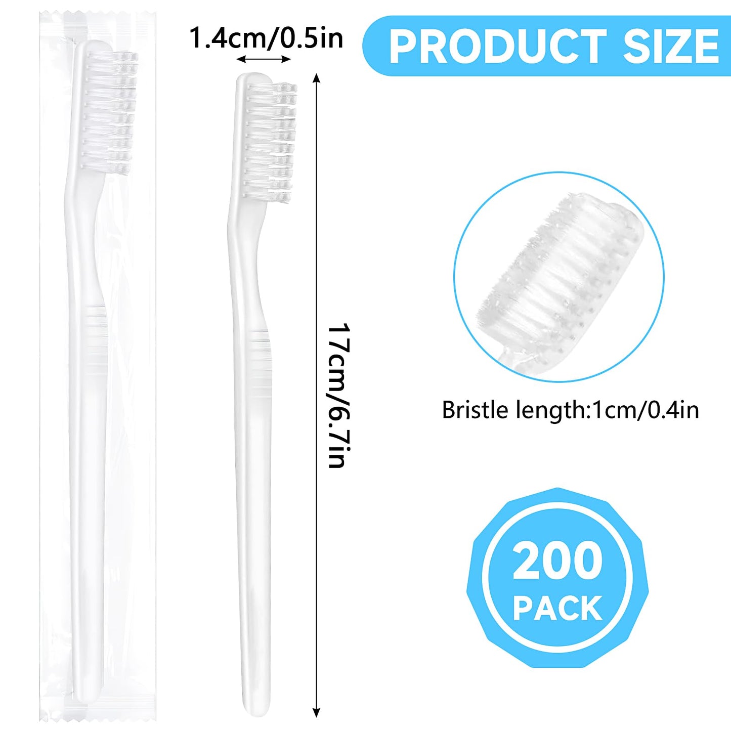 200 Pack Disposable Toothbrushes, Individually Wrapped Soft Bristles Toothbrushes Bulk Travel Tooth Brush Single Use Wrapped for Hotel Camping Travel, Guests & Homeless(White)