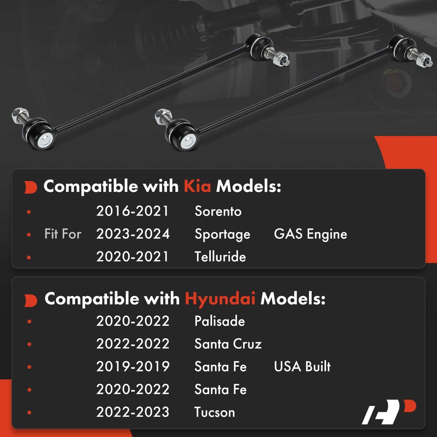 A-Premium 2 x Front Sway Bar Links Stabilizer Bar Links, Compatible with Kia Sorento 2016-2021, Sportage 2023-2024, Telluride 2020-2021 & Hyundai Santa Fe 2019-2022, Tucson, Palisade, Santa Cruz