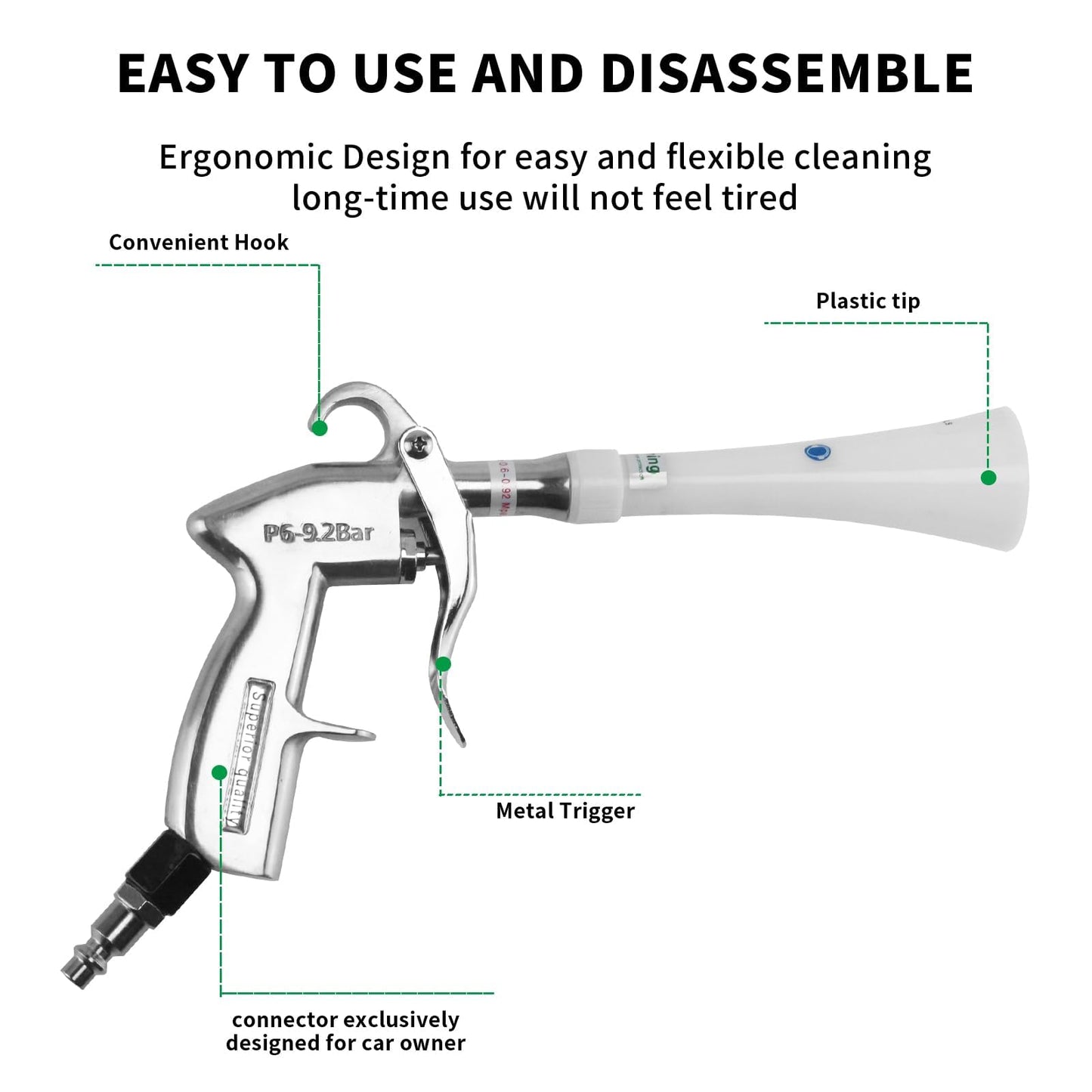 GOCCIDA Air Blow Gun with Brass Adjustable Air Flow Nozzle,Cleaning Gun Quickly Blasts Dirt and Dust from Surface Works with Air Compressor (Silver)