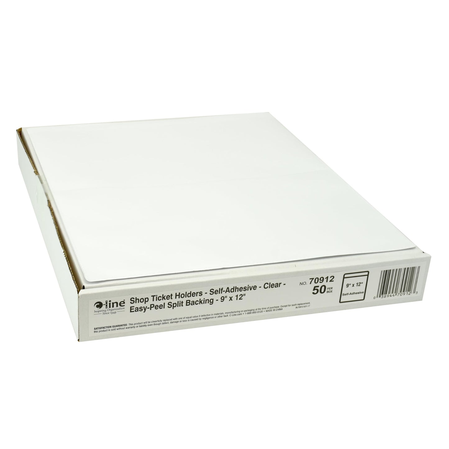 C-Line Self-Adhesive Vinyl Shop Ticket Holders, 9 x 12 Inches, Clear, 50 per Box (70912)
