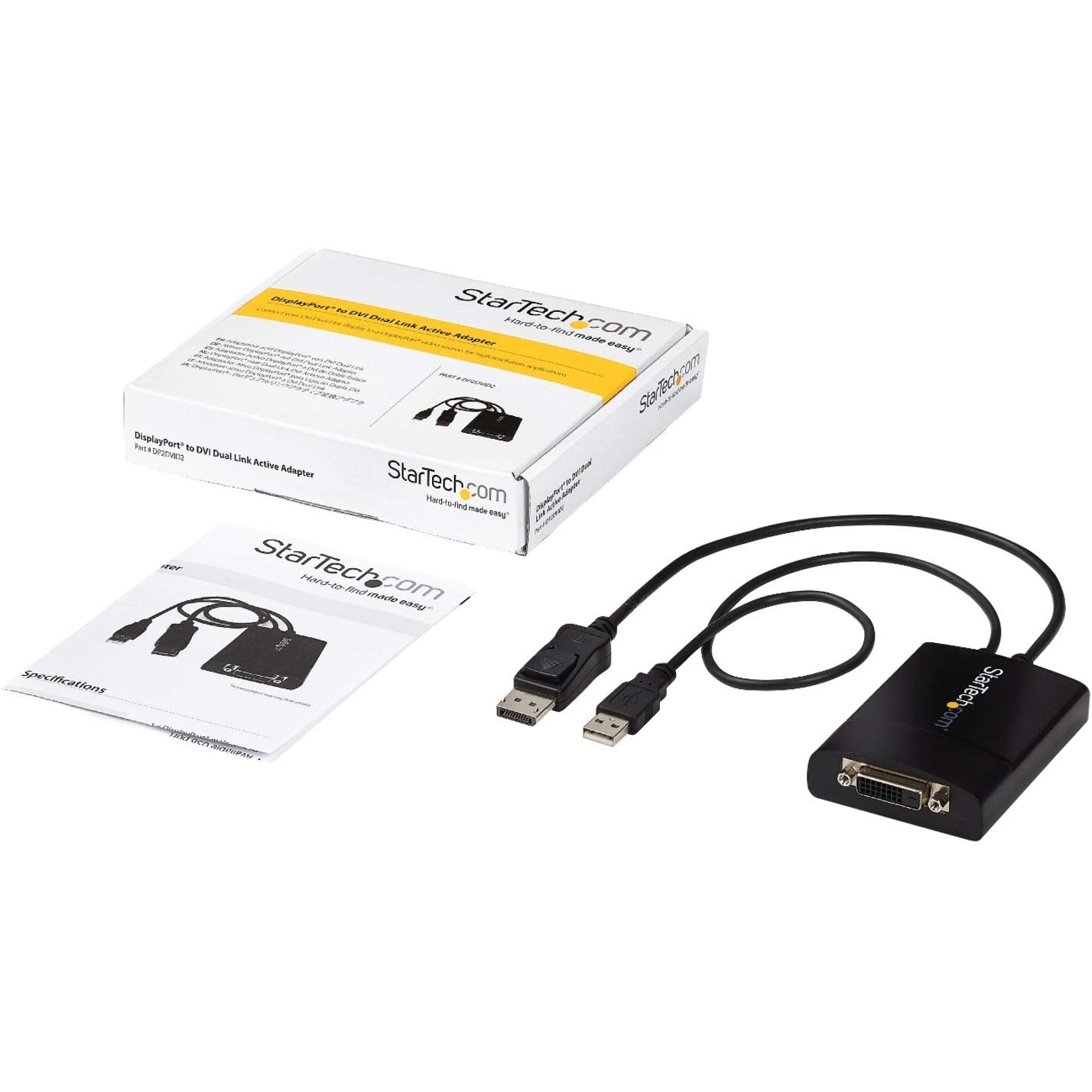 StarTech.com DisplayPort to DVI Dual Link Active Adapter Converter (DP2DVID2), Black