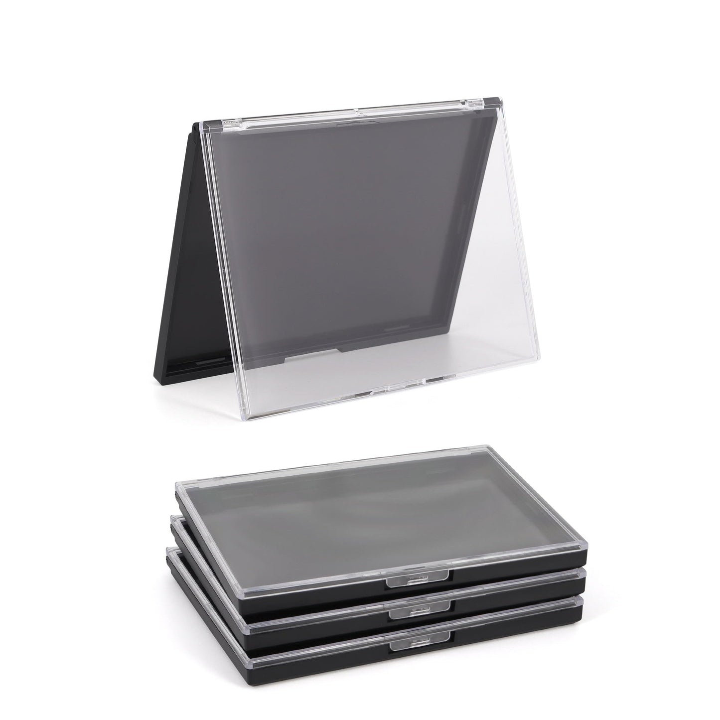 AJLTPA Magnetic Makeup Palette with Clear Top, 3Pack Empty Eyeshadow Pan Dispensing Storage Box with 60Pcs Adhesive Metal Stickers for DIY Cosmetics Lipstick Blush Powder, Grey, Palette - 5.7"x4.3"