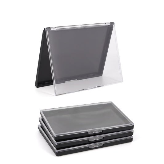 AJLTPA Magnetic Makeup Palette with Clear Top, 3Pack Empty Eyeshadow Pan Dispensing Storage Box with 60Pcs Adhesive Metal Stickers for DIY Cosmetics Lipstick Blush Powder, Grey, Palette - 5.7"x4.3"