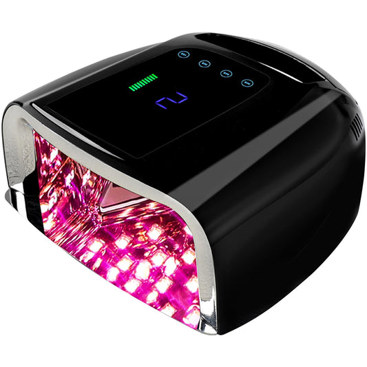 BOMOQING 96W Rechargeable UV Nail Lamp, Cordless UV Light for Nails with LCD Display Auto Sensor, 4 Timer Setting and Smart Sensor Portable Nail Dryer, Nail Curing Light with Removable Bottom (Black)