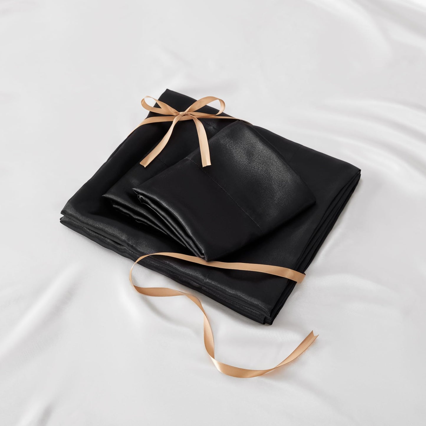 BEDELITE Satin Sheets Queen Size Bed Set, Luxury Soft Black Silk Sheets for Hair and Skin, Similar to Silk Bed Sheets Set 4 Pieces with 1 Deep Pocket Fitted Sheet, 1 Flat Sheet, and 2 Pillowcases
