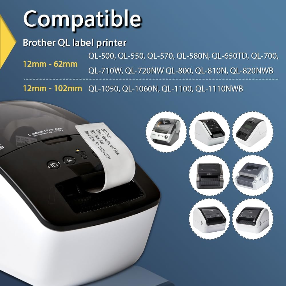 BETCKEY - Compatible Shipping Labels Replacement for Brother DK-1202 (2.4" x 3.9"), Use with Brother QL Label Printers [6 Rolls + 1 Reusable Cartridge]