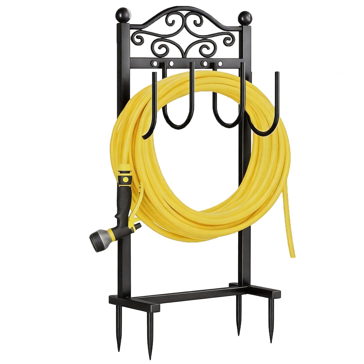 Garden Hose Holder, Heavy-Duty Garden Hose Stand for 100FT Hoses, Freestanding Water Hose Holder for Yard & Garden, Black