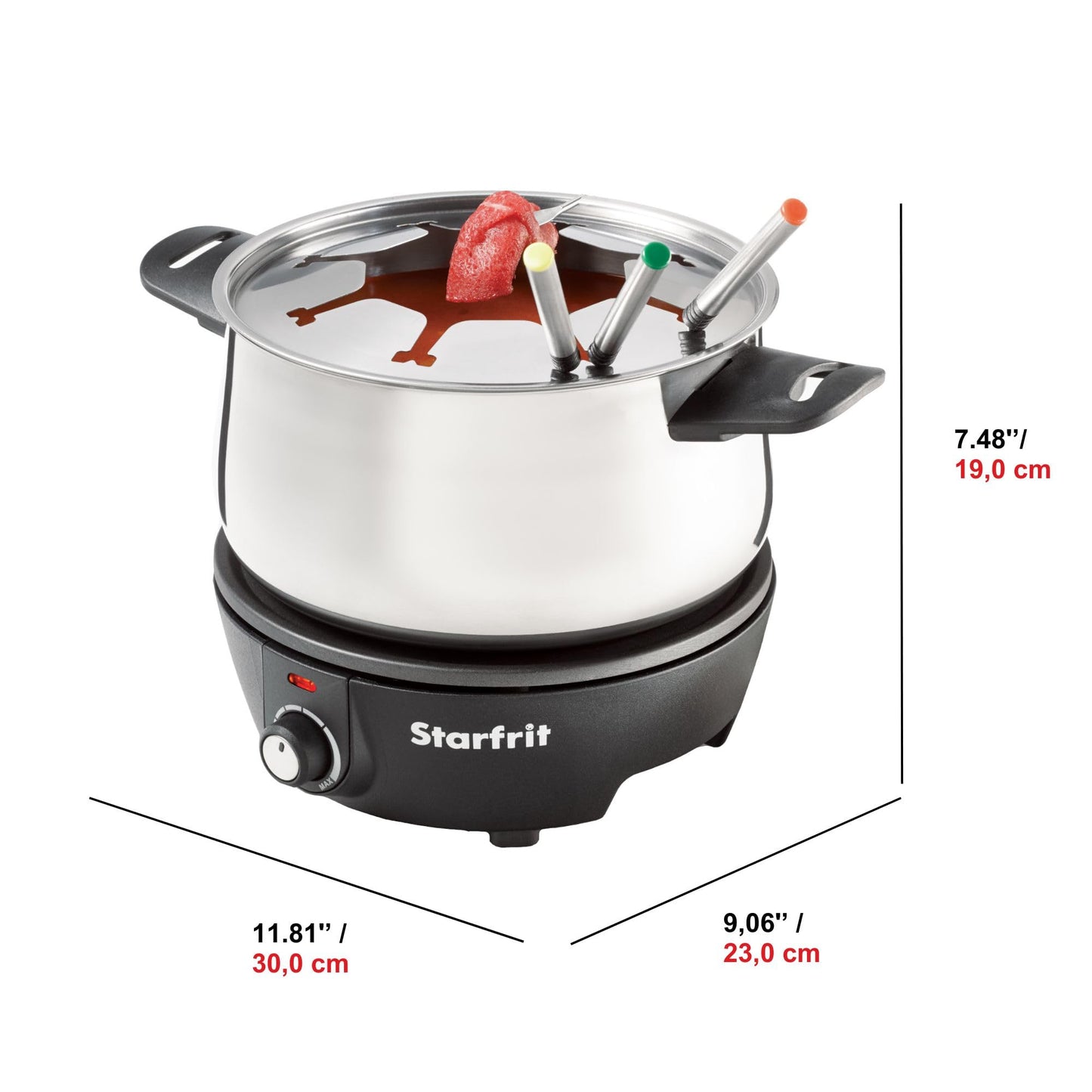 Starfrit Electric Fondue Set, 12-piece, 3L Capacity, Quick Release Magnetic Cord, Stainless Steel Pot, 8 Forks Included, Cool-Touch Handles, 1500W, Ideal for Chinese, Cheese & Chocolate Fondue