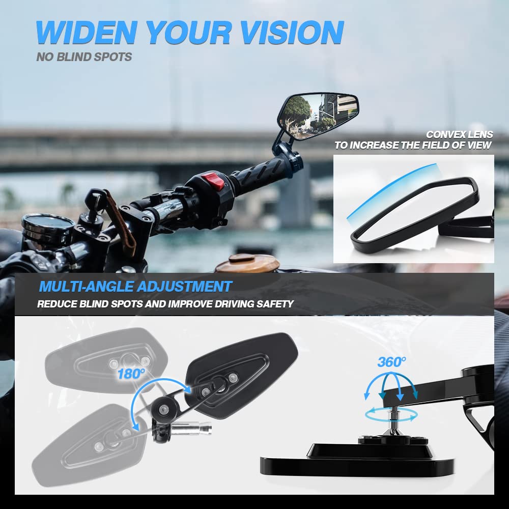 MICTUNING Motorcycle Mirrors - Bar End Rear View Mirrors Compatible with Most Honda Grom, Yamaha, Kawasaki, Ducati, Suzuki and More