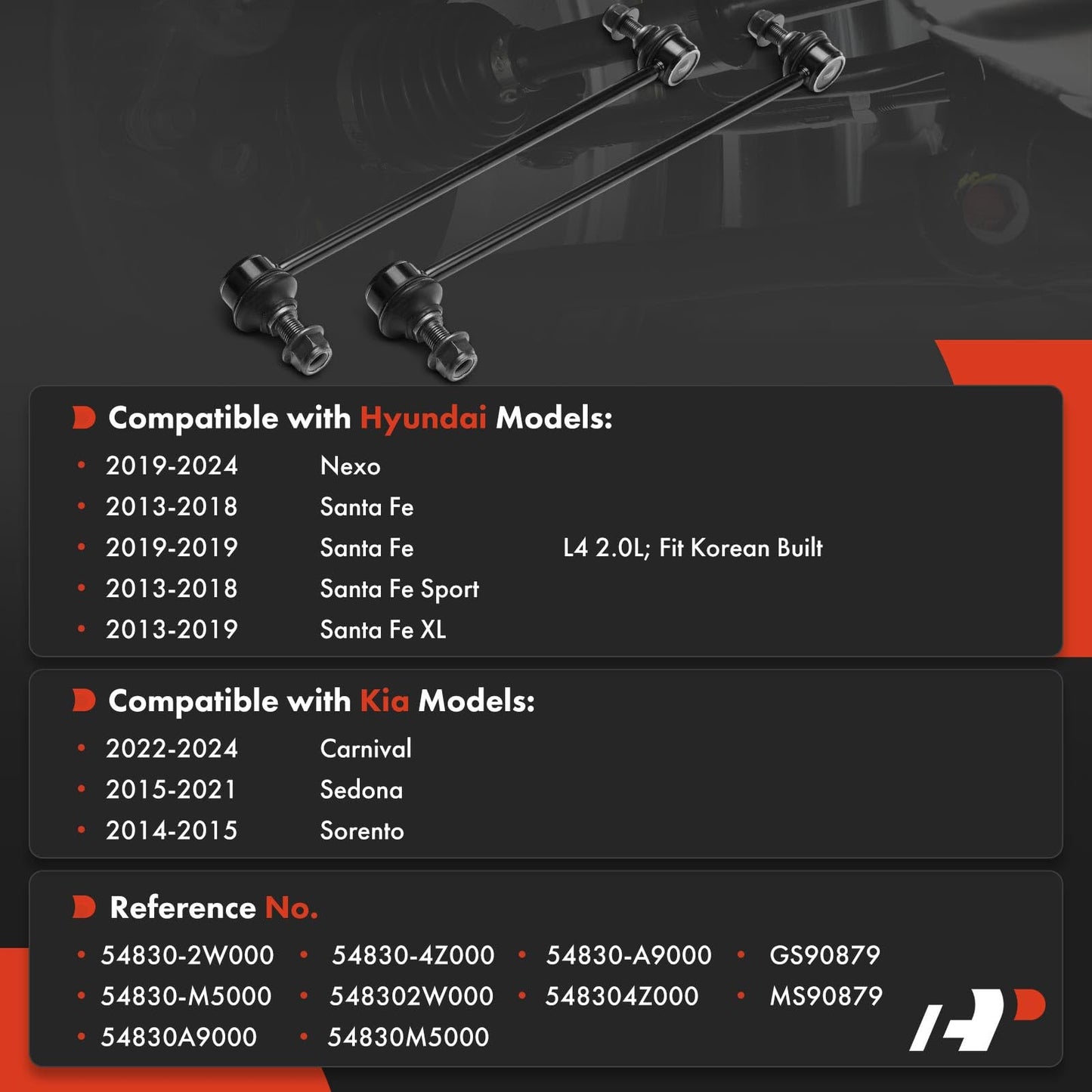 A-Premium 2 x Front Sway Bar Links Stabilizer Bar Links, Compatible with Kia Sorento 2014-2015, Sedona 2015-2021, Carnival & Hyundai Santa Fe 2013-2019, Nexo 2019-2024, Santa Fe Sport XL