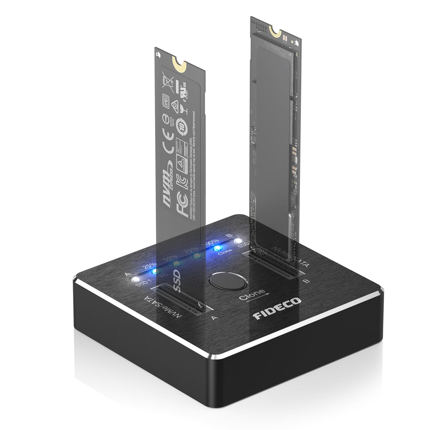 FIDECO M.2 NVMe SATA SSD Cloner Dock, USB 3.2 Gen 2 X 2, 20Gbps Dual NVMe SATA SSD Enclosure, M.2 Duplicator Cloner, Support Offline Clone, UASP and Trim, Aluminum Design