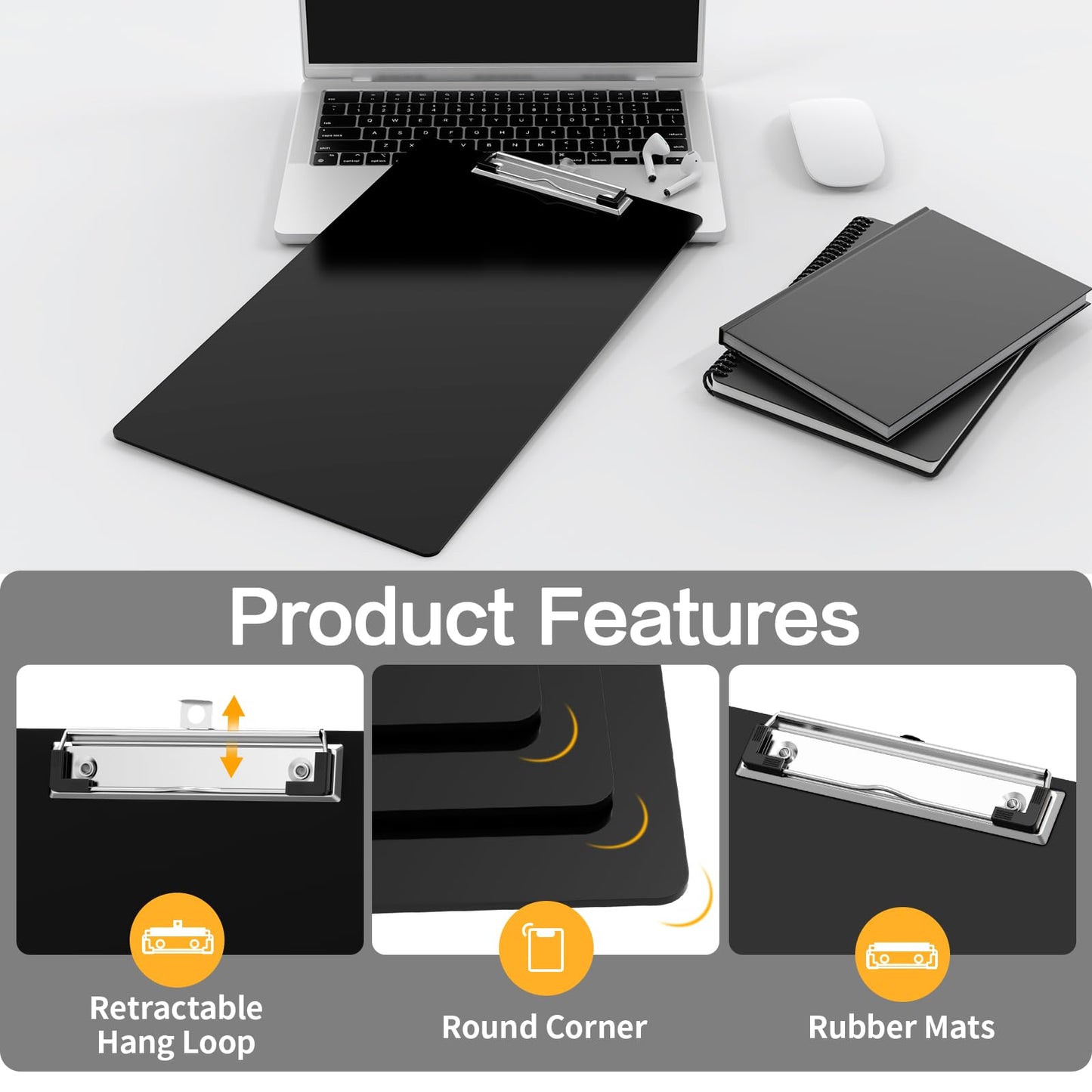Juvealoe Legal Size Clipboard, 8.5 x 14 Black Plastic Long Clip Board with Low Profile Clip, 9 x 15 in, Suitable for Legal Lawers and Business, Office Supply(Pack of 15)