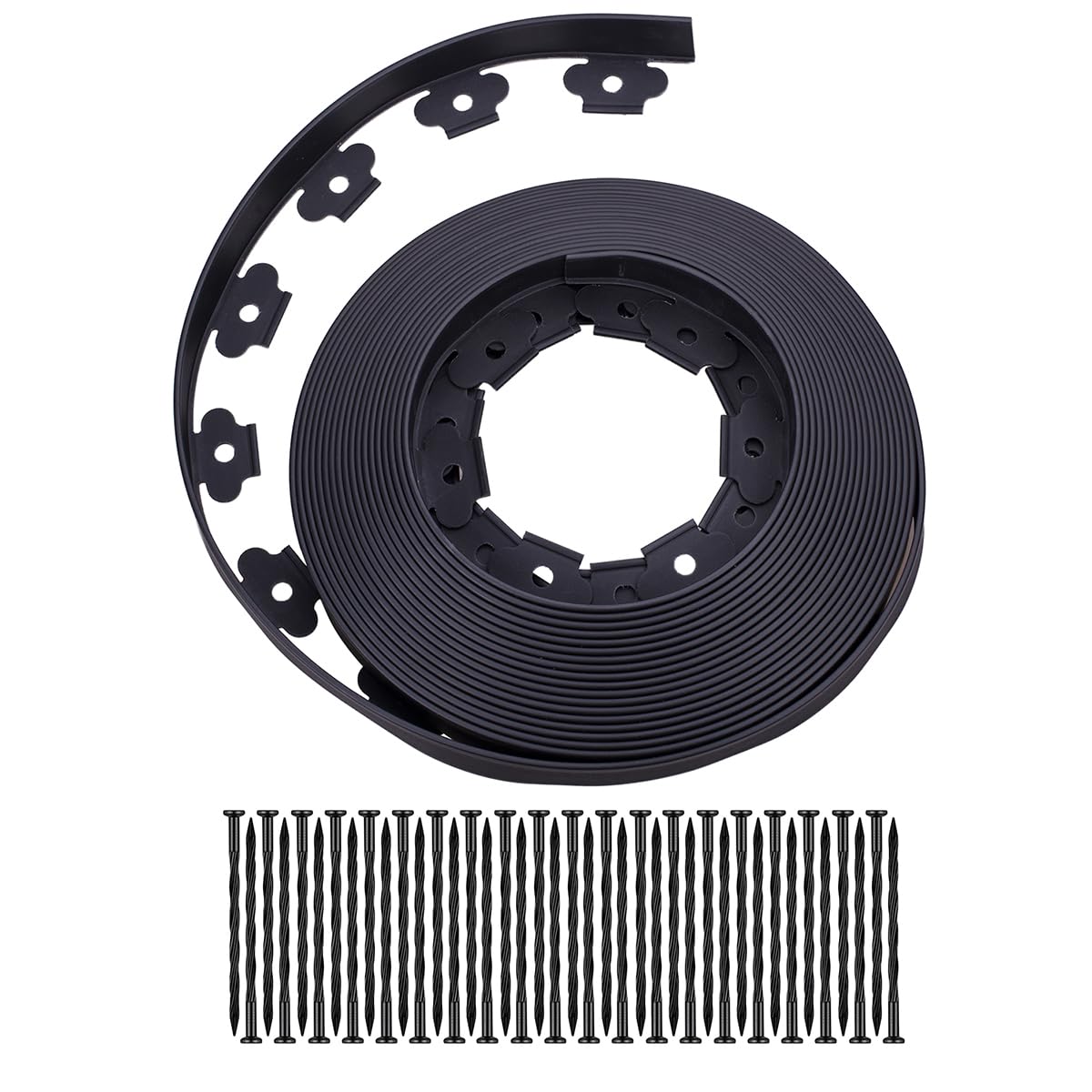 Garden Edging，100FT Landscape Edging 120 Stakes(8" 60Pcs& 6" 60Pcs) for Lawn 1.5 Inch Tall (Black, 100FT+120stakes)