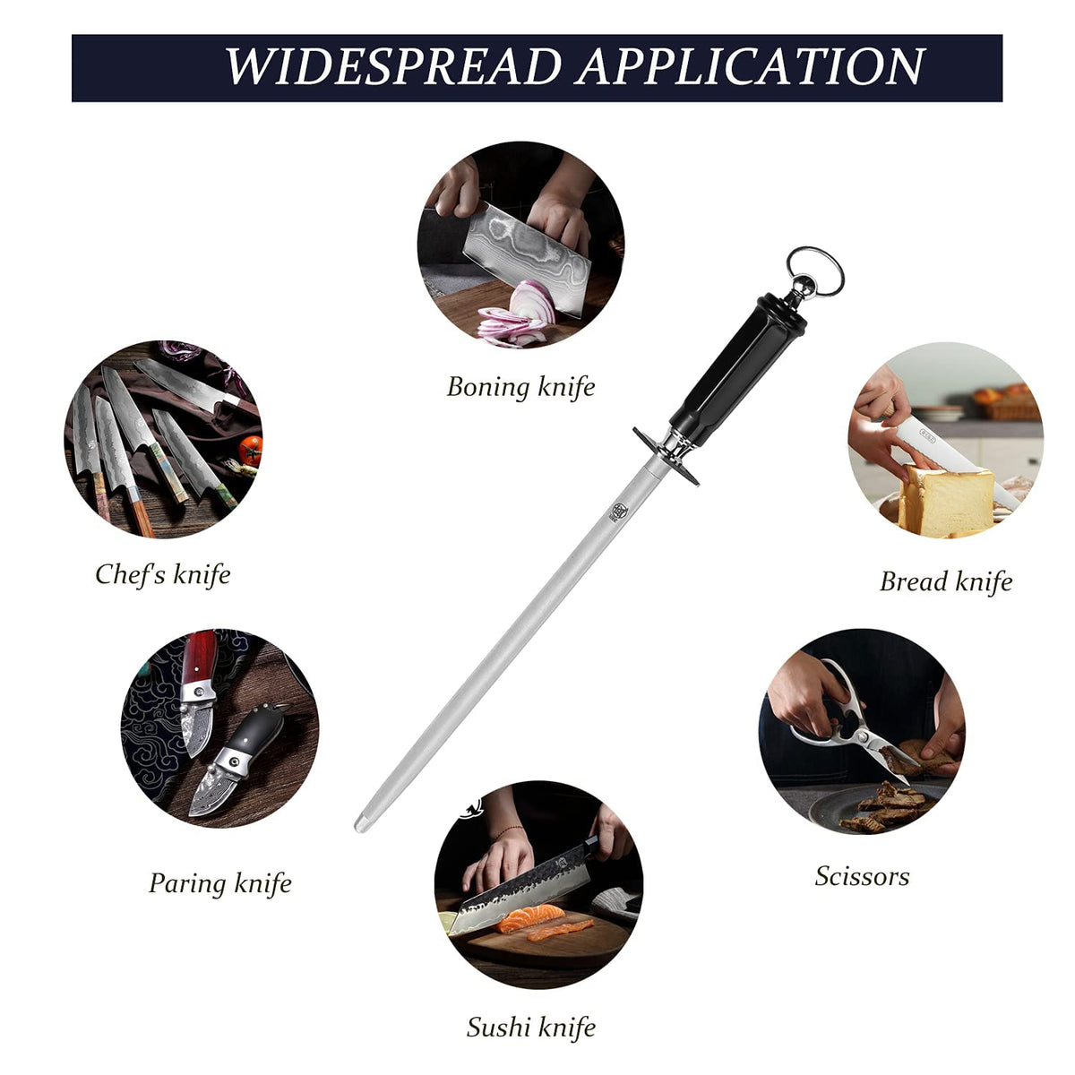MITSUMOTO SAKARI 12 inch Japanese Diamond Honing Steel, Professional High Carbon Flat Knife Sharpener Rod, Kitchen Knife Sharpeners for Chef Knives, Honing Knife Blades, Pruning Shears