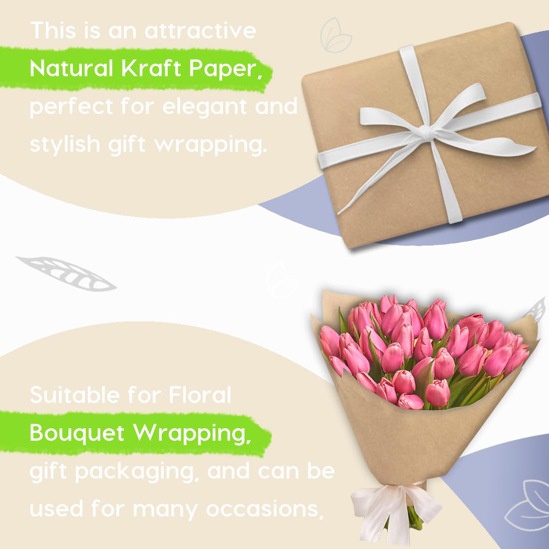 SMART&CASUAL 24" x 2,520" (210') Brown Kraft Craft Paper Roll for Gift Wrapping Bulletin Board Bouquet Flower Art Packing Parcel Table Covering 70GSM 50LB (Brown, 24" x 210')