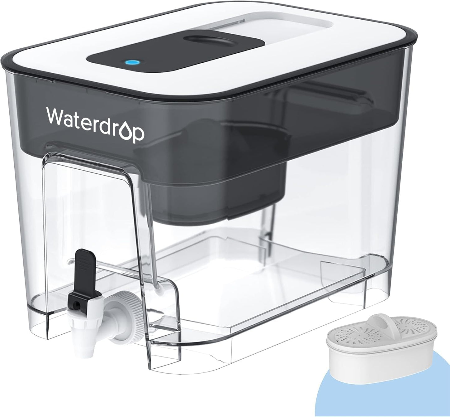Waterdrop WFD-22L Large Water Filter Dispenser, 40-Cup Water Filter Pitcher, 200-Gallon Long-Life, Reduce Chlorine, PFOA/PFOS and More, BPA Free, Black