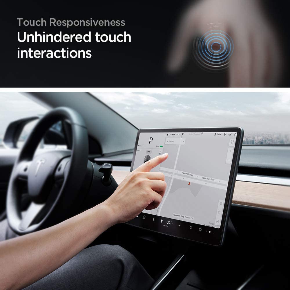 Spigen Tempered Glass Screen Protector [GlasTR EZ FIT] Designed for Tesla Model 3 (2023-2017), Tesla Model Y (2025-2020) 15 inch Dashboard Touchscreen - Matte/Anti Fingerprint