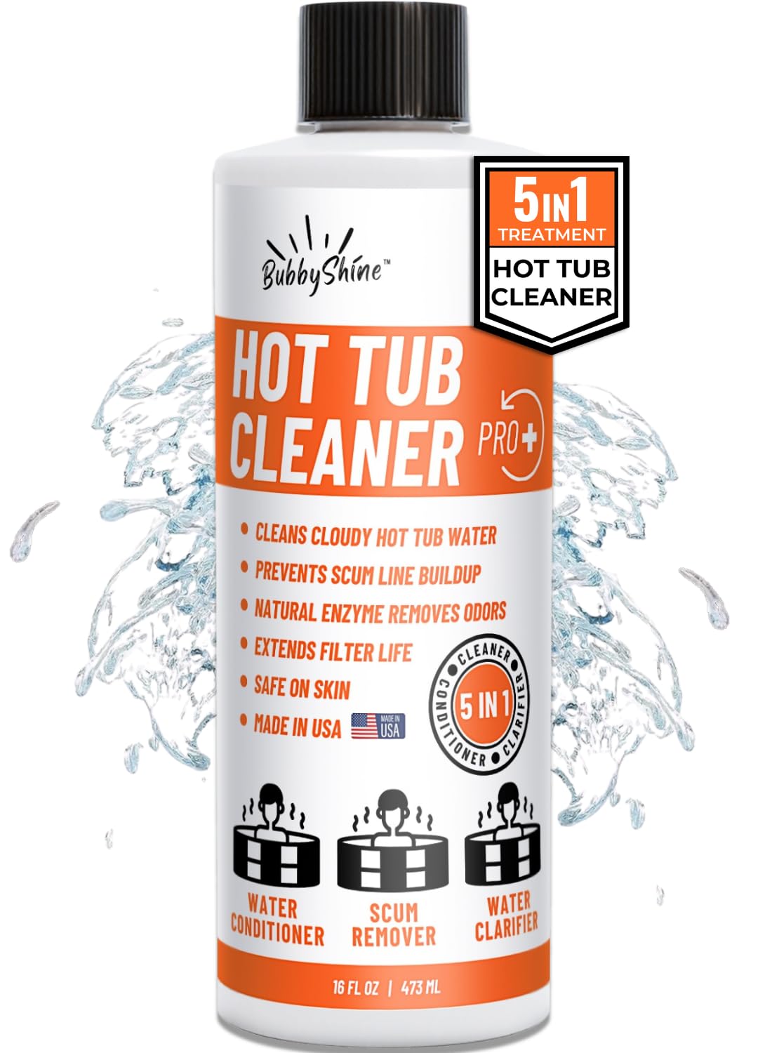 BubbyShine, 5in1 Weekly Hot Tub Cleaner - Spa Clarifier, Natural Enzyme, Conditioner, Scum Absorber, Inflatable Tub Chemicals Starter Kit, Spa Chemicals Cleaner (16 Weeks)