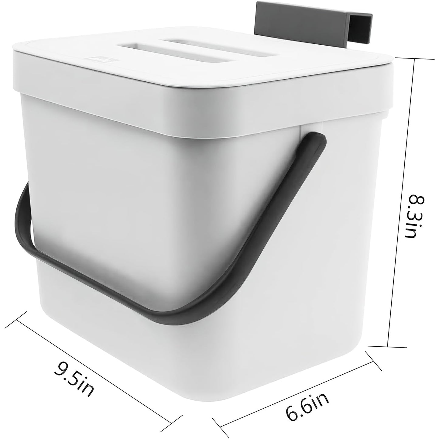 Compost Bin for Kitchen, 1.8 Gallon Hanging Small Trash Can with Lid, Sealed Food Waste Bucket for Counter Top or Under Sink, Indoor Garbage Bins for Bathroom, Bedroom, Living Room, Office (Black)