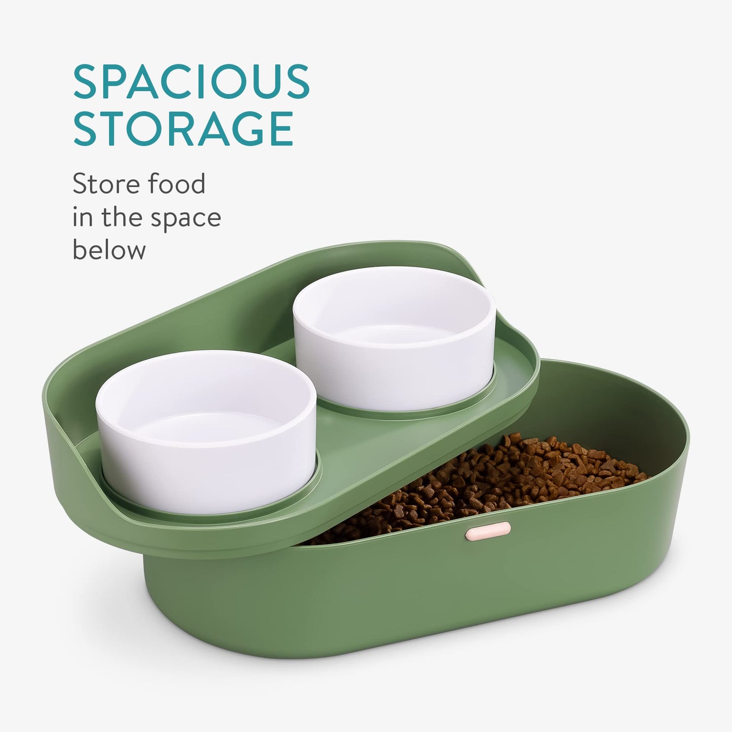 Navaris Pet Feeding Station with 2 Bowls - Elevated Dog Bowls with Food Storage - Dog or Cat Food and Water Bowl Set with Raised Stand - Ideal for Large Dogs