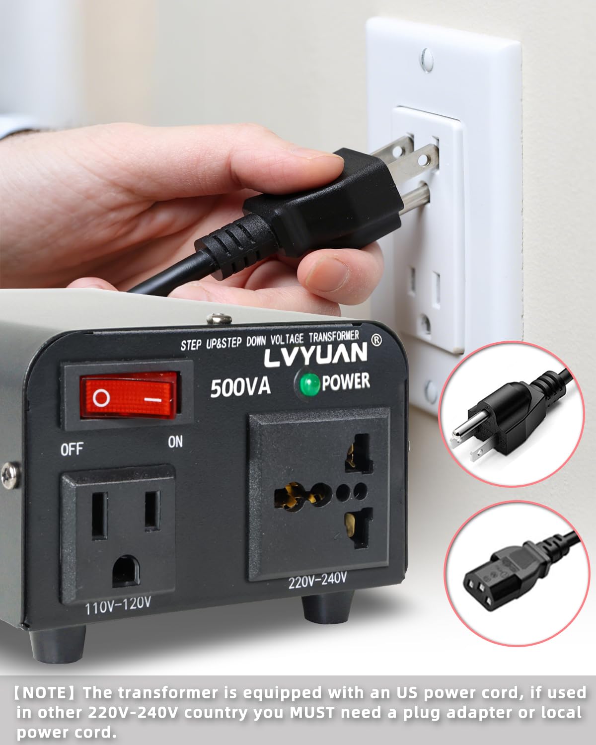 LVYUAN Voltage Transformer Converter 500 Watt Step Up/Down Convert from 110-120 Volt to 220-240 Volt and from 220-240 Volt to 110-120 Volt with US Outlet, Universal Outlet, Circuit Breaker