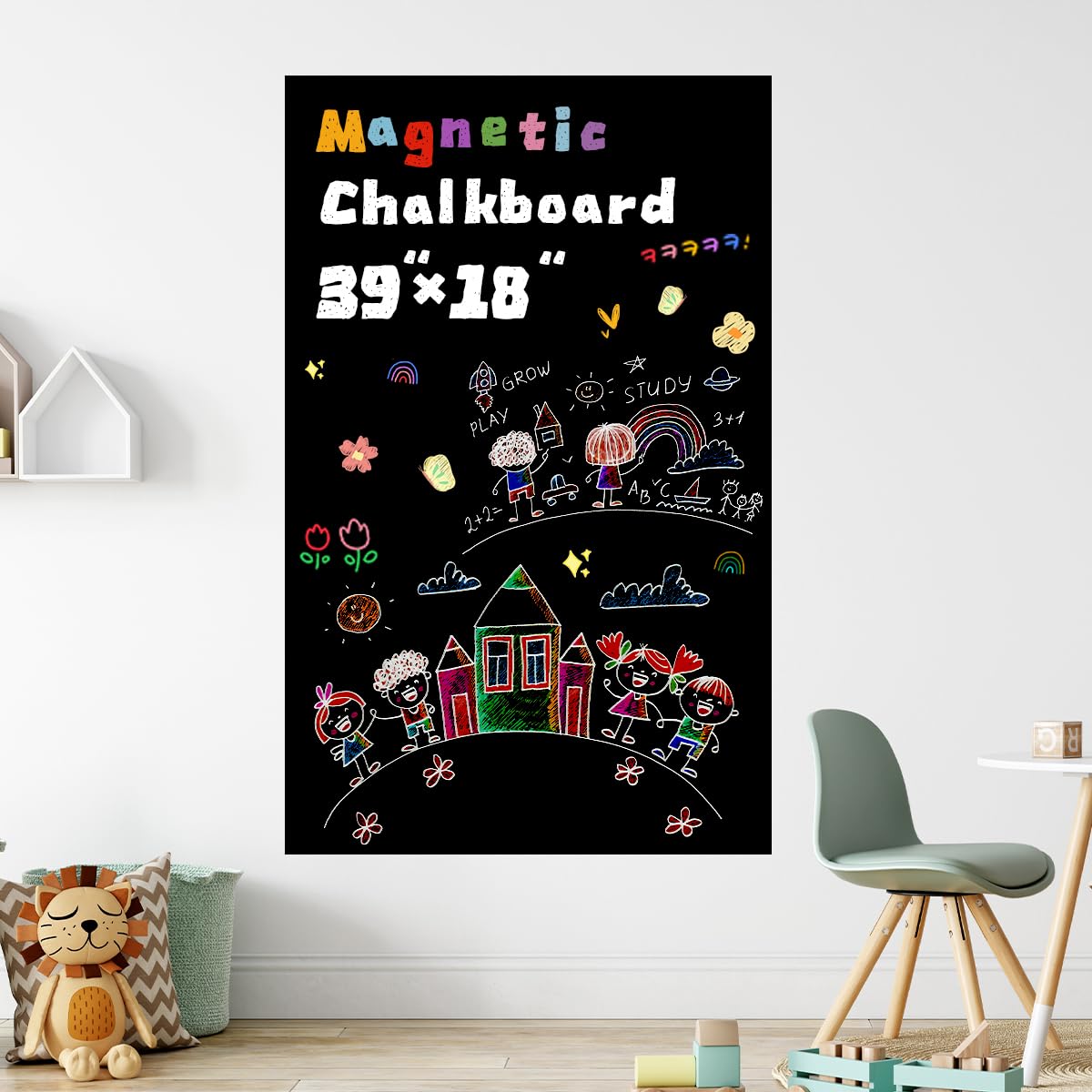 Magnetic Chalkboard Wallpaper Stick and Peel, 45cm*100cm(18" x 39") Chalk Board Contact Paper with Adhesive on Wall for School, Office, Kitchen Fridge, Drawing with Dustless Chalk