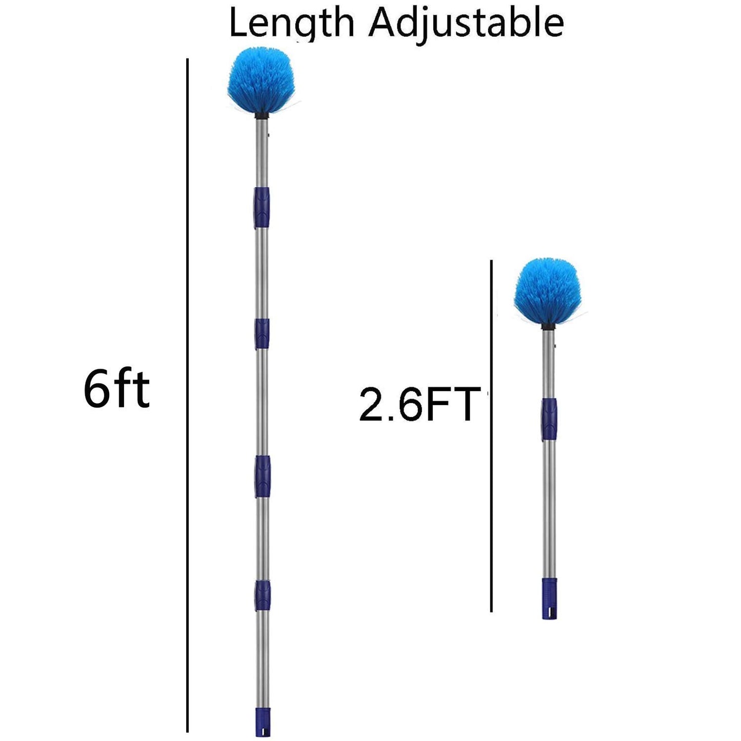 Cobweb Duster with Pole, 6ft Stainless Steel Pole Cobweb Brush with Medium-Stiff Bristles for Walls Beams Shelves Iight Fixtures and Window Screens