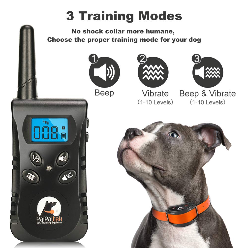 Paipaitek Vibration Collar for Dogs, No Shock Collar with Remote Up to 1600ft Remote Range, w/Sound and Vibrate Feature Dog Training Collar