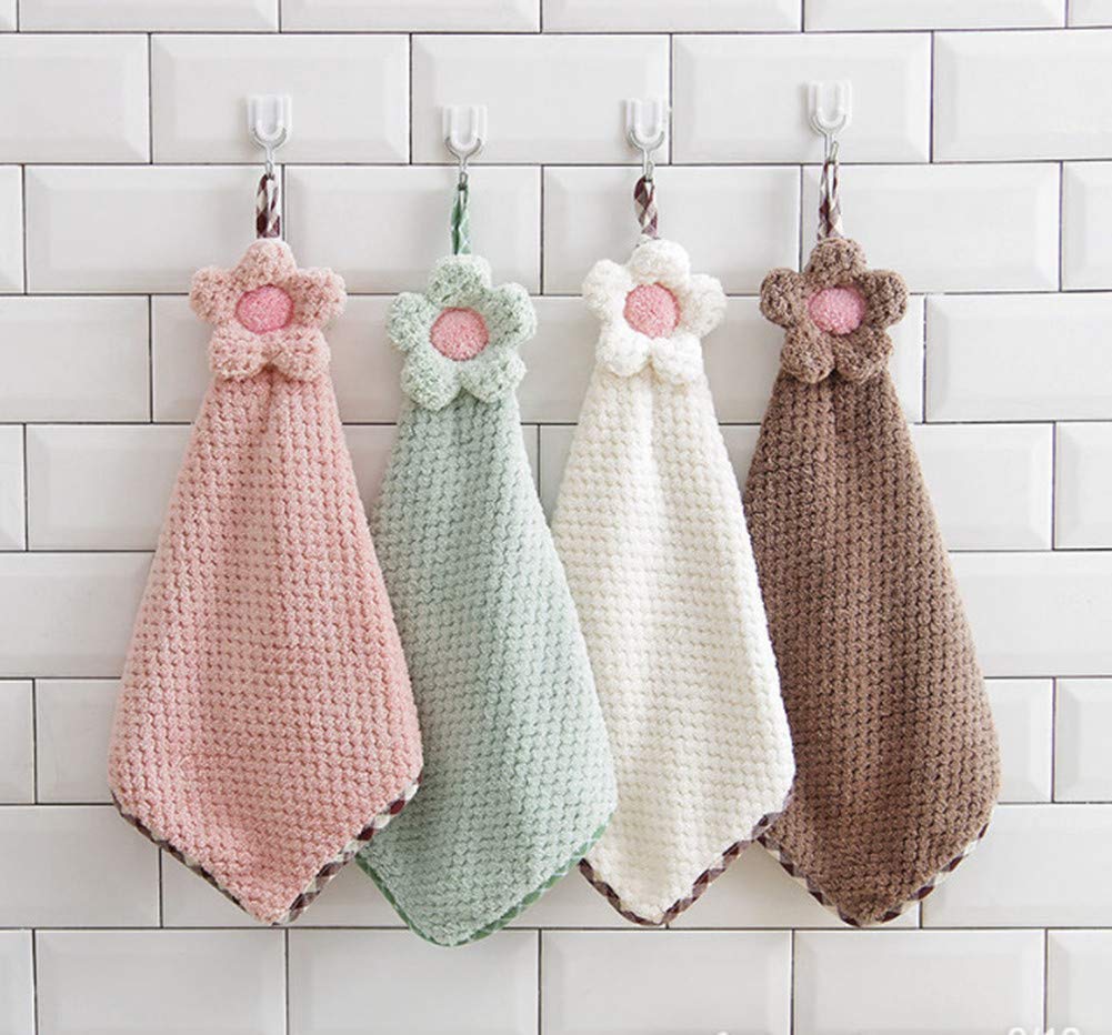 Ivymei 4Pack Microfiber Hand Towels, Kitchen Hand Towels with Loop,Bathroom Hand Towels Hanging,Quick Dry Absorbent Microfiber Cleaning Cloths (4color)