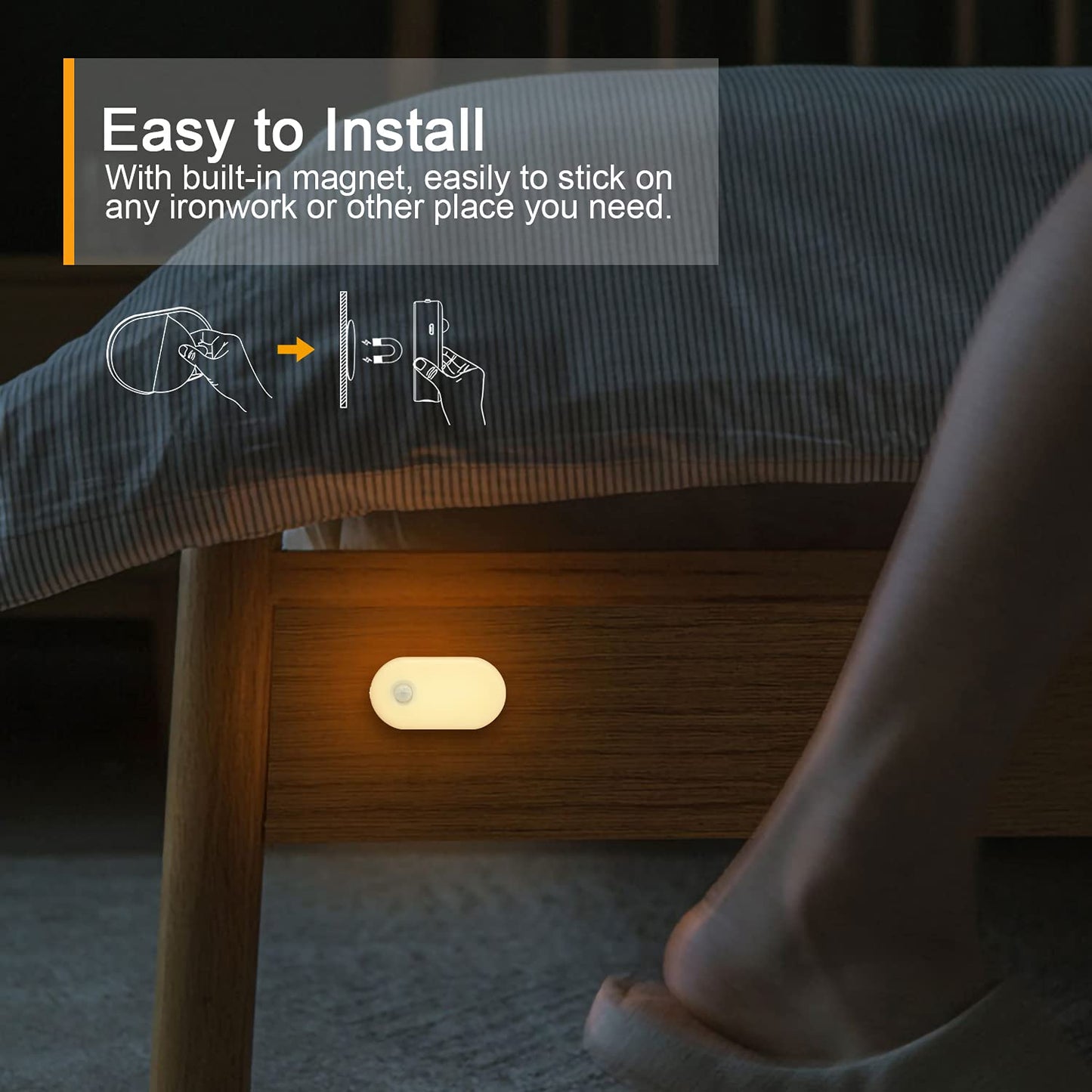 Rechargeable Night Light, LYRIDZ Stick on Anywhere Motion Sensor Nightlight Warm White 1-20LM LED Light with Stepless Adjustable Brightness for Bedroom, Kitchen, Stairs, Hallway, 4-Pack