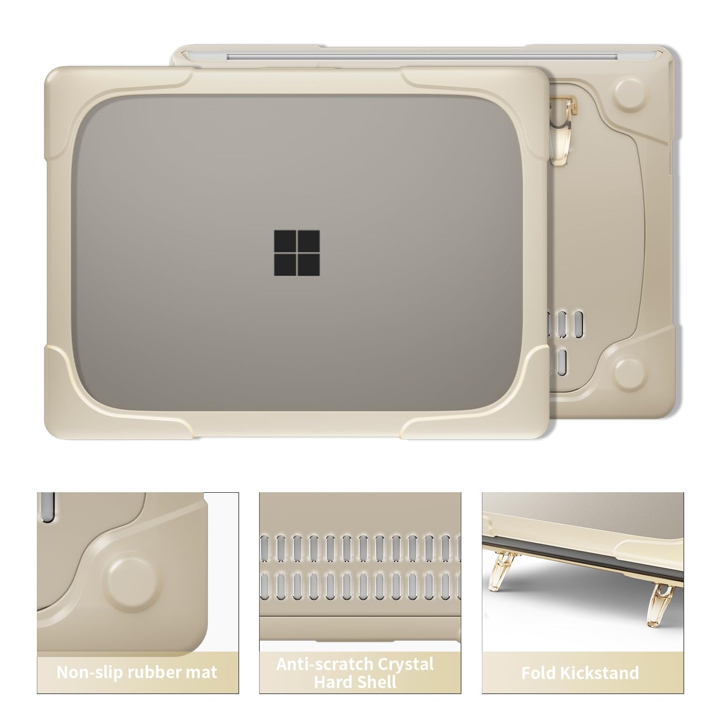 Batianda Heavy Duty Case for 13.8 inch Microsoft Surface Laptop 2024 (7th Edition) with Fold Kickstand Includes Keyboard Cover Screen Protector - Shockproof Stylish & Durable Protective Cover, Khaki