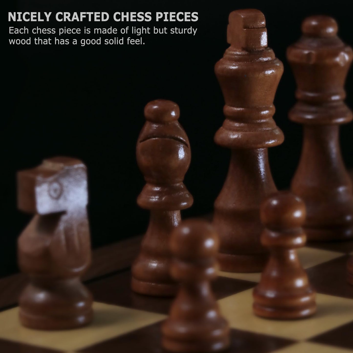 15.35 Inch Magnetic Wooden Chess Set, Exqline Large Chess Board Set with 2 Extra Queens, Handmade Portable Travel Folding Board Games, Beginner Tournament Chess Set for Kids and Adults