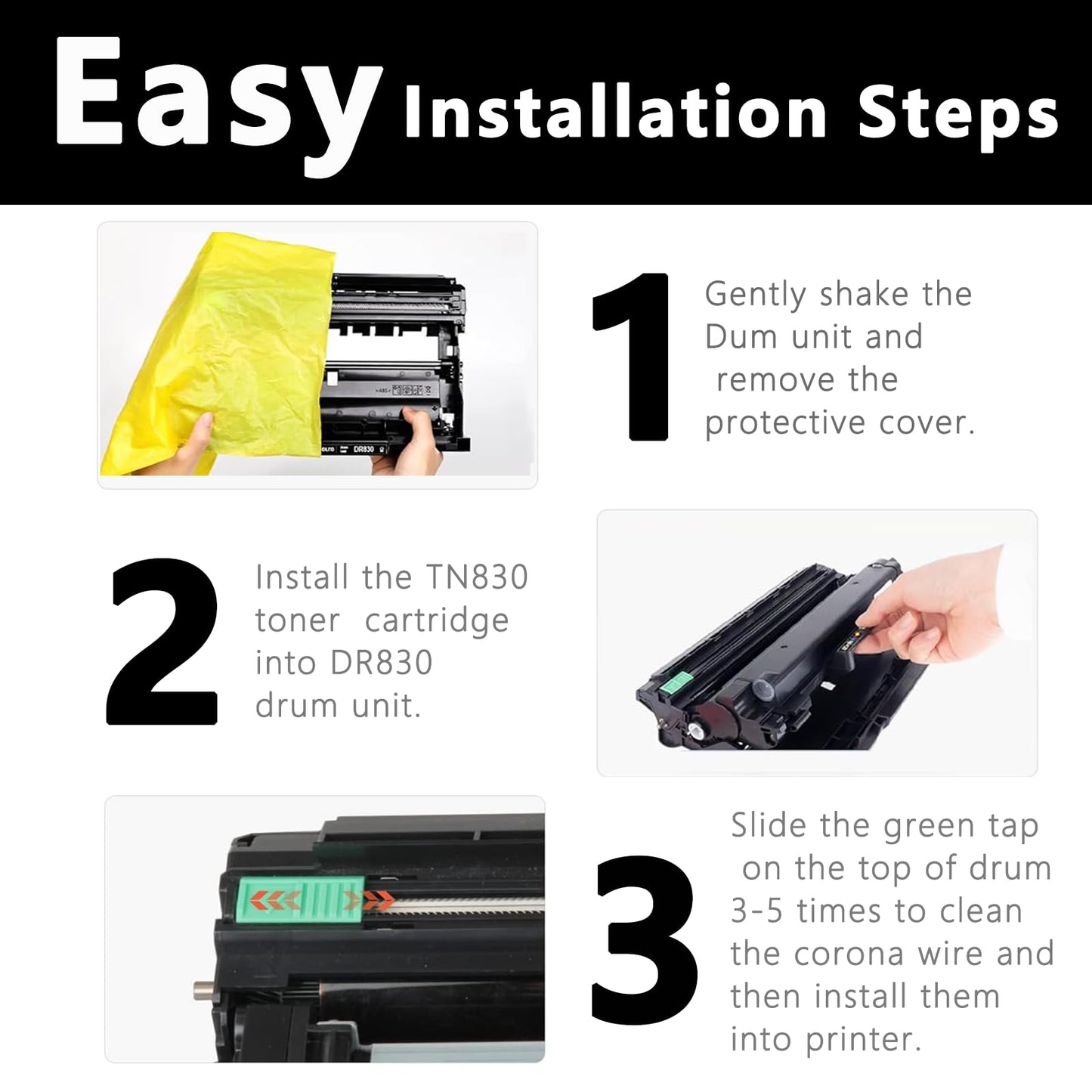 Compatible DR830 Drum Unit 2 Pack Replacement for DR830xl DR-830 Drum Unit use with DCP-L2640DW HL-L2460DW HL-L2405W Printer