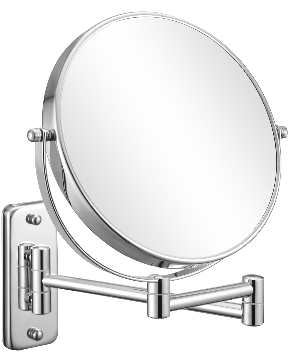Wall Mounted Makeup Mirror, 10X Magnification 8 Inch Double Sided Swivel Extendable Bathroom Mirror, Chrome DECLUTTR