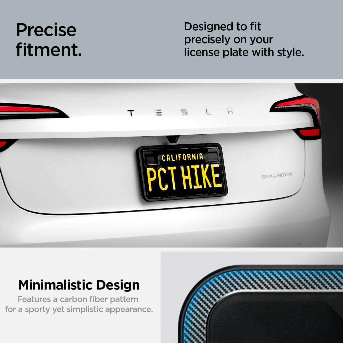 Spigen Car License Plate Frame Holder (Rattle Proof and Weather Proof) [1 Pack] with Screws & Installation Kit Designed for New Tesla Model Y Juniper, Model 3/Y/S/X/Cybertruck & All Cars (Black)