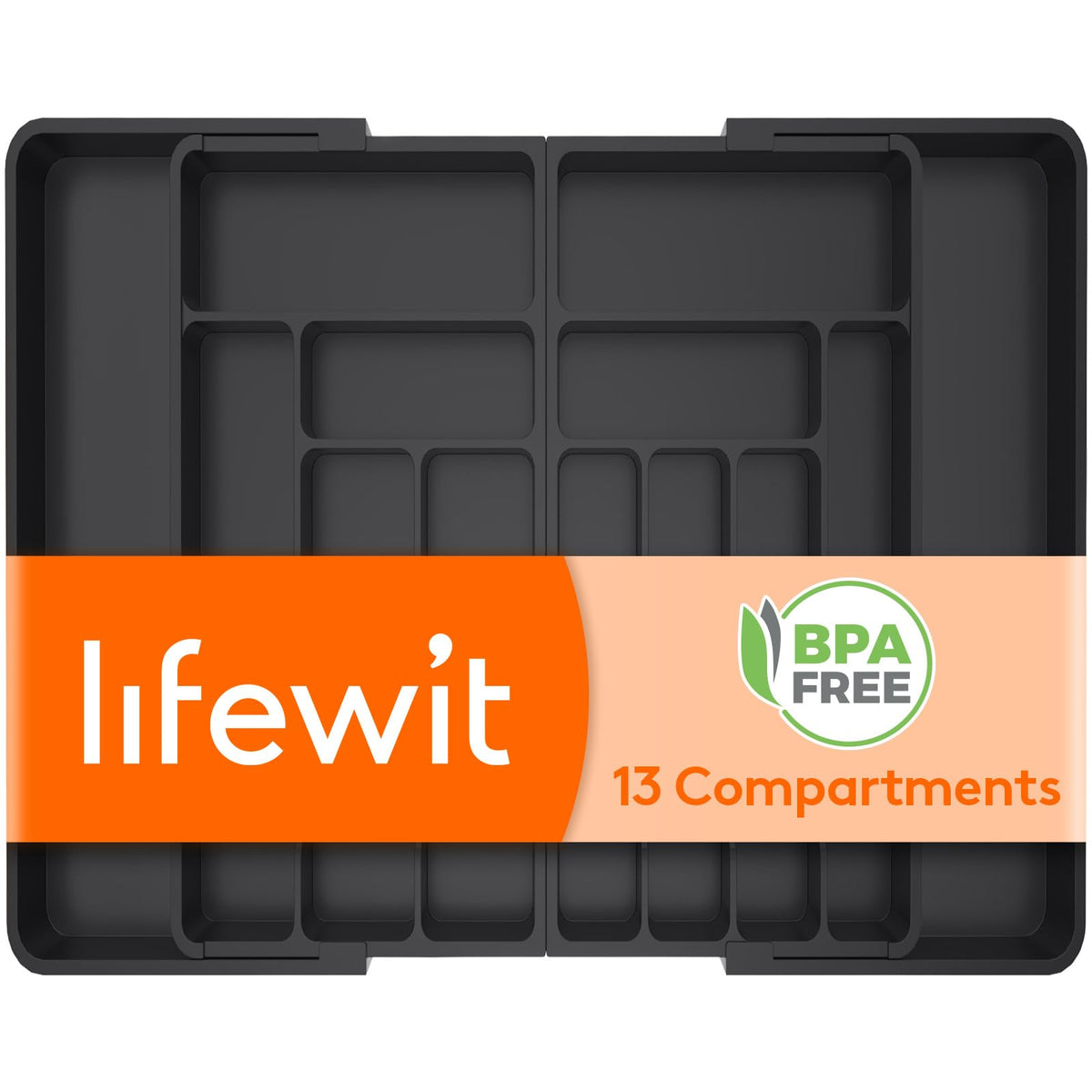 Lifewit Large Silverware Drawer Organizer, Expandable to 36 Inches Wide, BPA Free Plastic Utensil Tray for Kitchen, Adjustable Flatware and Cutlery Holder for Spoons Forks Knives, Black
