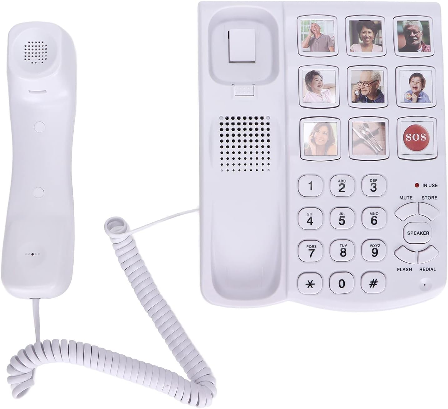 Corded Landline Phone for Seniors, Photo Memory One-Touch Speed Dial, SOS Button, Loud Amplified Ringer, Big Button Desk & Wall Telephone for Elderly with Dementia & Alzheimer, No Wi-Fi Needed (White)