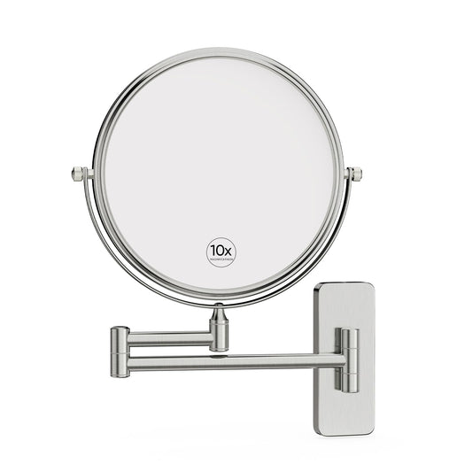 Nicesail Wall Magnifying Mirror Double-Sided, Make up Mirror for Bathroom Vanity Magnifying Wall Mount Makeup with 10X Magnification, Mountable Shaving Mirror Brushed Nickel Finish(8 Inch, 10X)