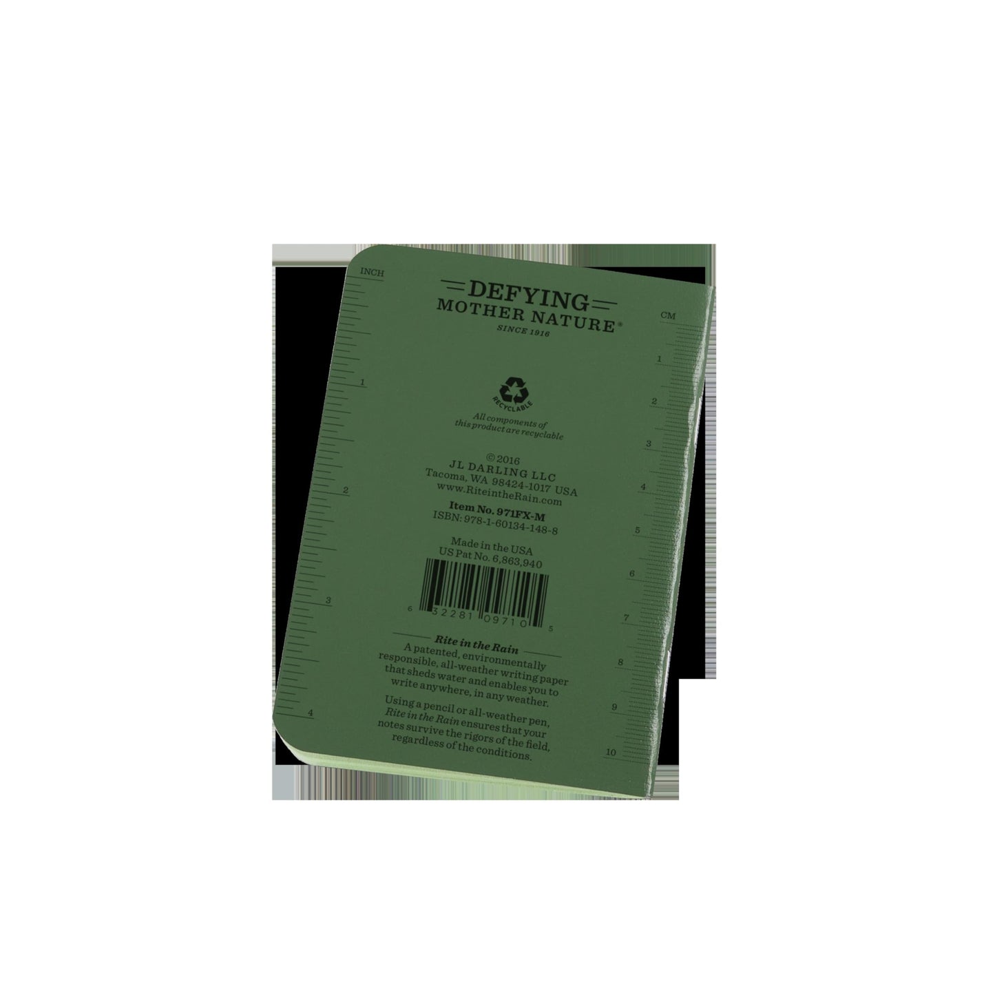 Rite in the Rain Weatherproof Mini-Stapled Notebook, 3 1/4" x 4 5/8", Green Cover, Universal Pattern, 3 Pack (No. 971FX-M)