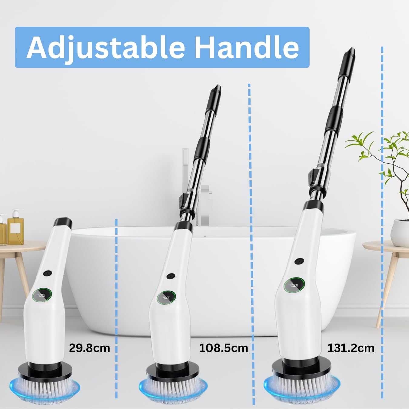 10-in-1 Electric Spin Scrubber Cordless Electric Cleaning Brush with 8 Replaceable Heads, Adjustable Long Handle, IPX7 Waterproof Shower Scrubber for Bathroom, Kitchen, Tile, Floor, Car