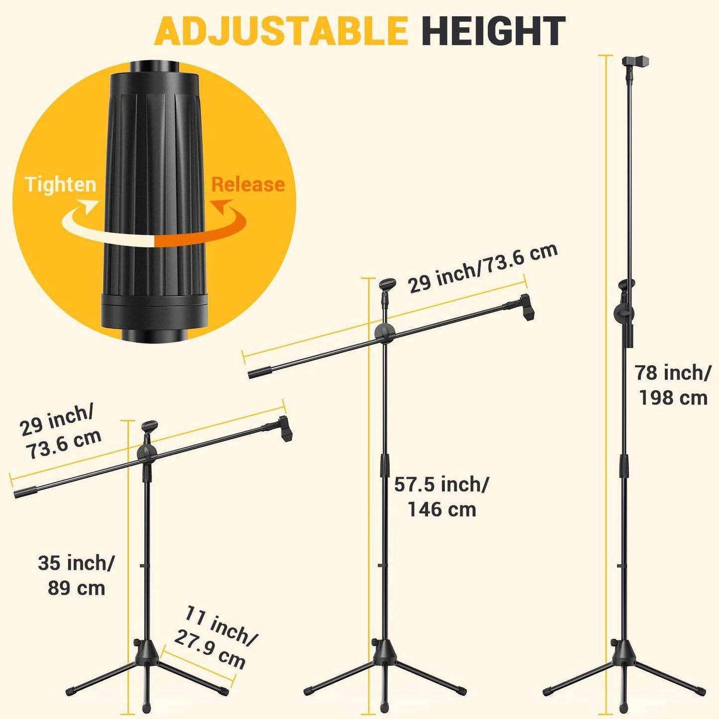 Microphone Stand 2-Pack, Ohuhu Tripod Boom Mic Stands, Dual Mic Clip, Collapsible, Black