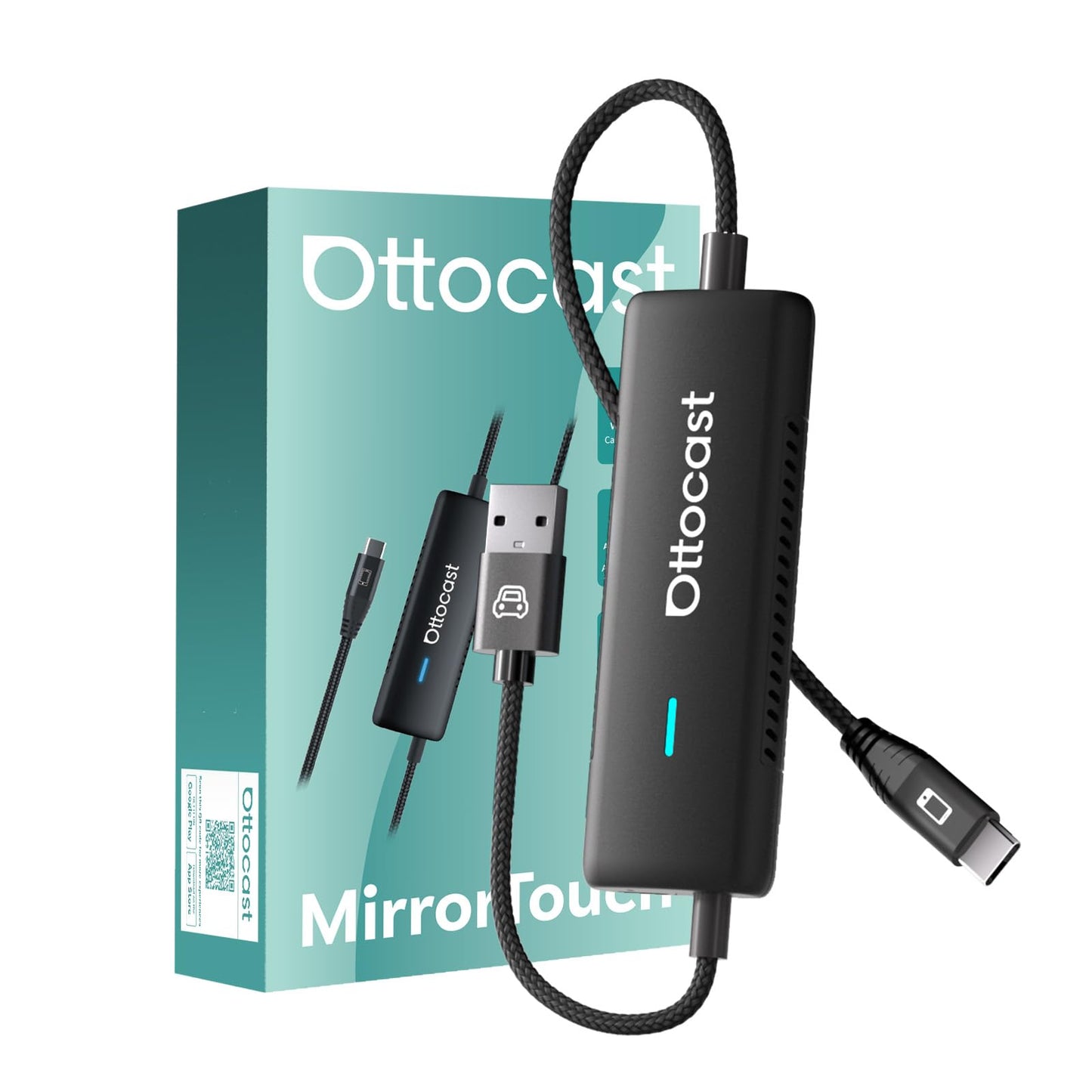 Ottocast Mirror Touch Wireless CarPlay Adapter - Bi-Directional Phone Mirroring & Dual Mode for Factory Wired CarPlay - Seamless iPhone & Android Integration