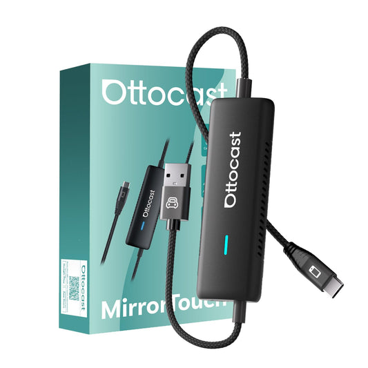 Ottocast Mirror Touch Wireless CarPlay Adapter - Bi-Directional Phone Mirroring & Dual Mode for Factory Wired CarPlay - Seamless iPhone & Android Integration