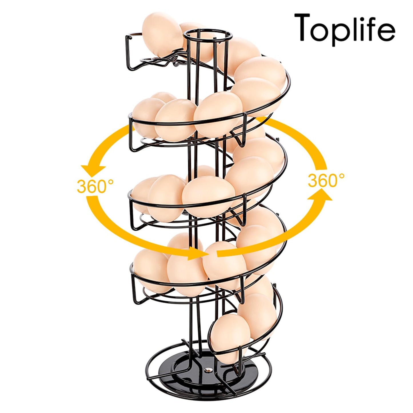 Toplife Spiral Design Metal Egg Skelter Dispenser Rack,Storage Display Rack (Black)