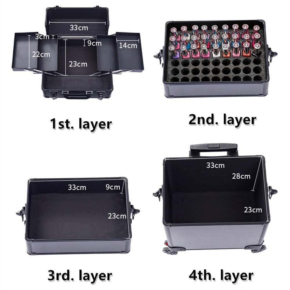 4 in 1 Rolling Makeup Case Professional Cosmetic Trolley, Aluminum Makeup Train Case with 360° Swivel Wheels, Lockable Storage Organizer for Beauty, Salon, Travel, Jewelry, Pink