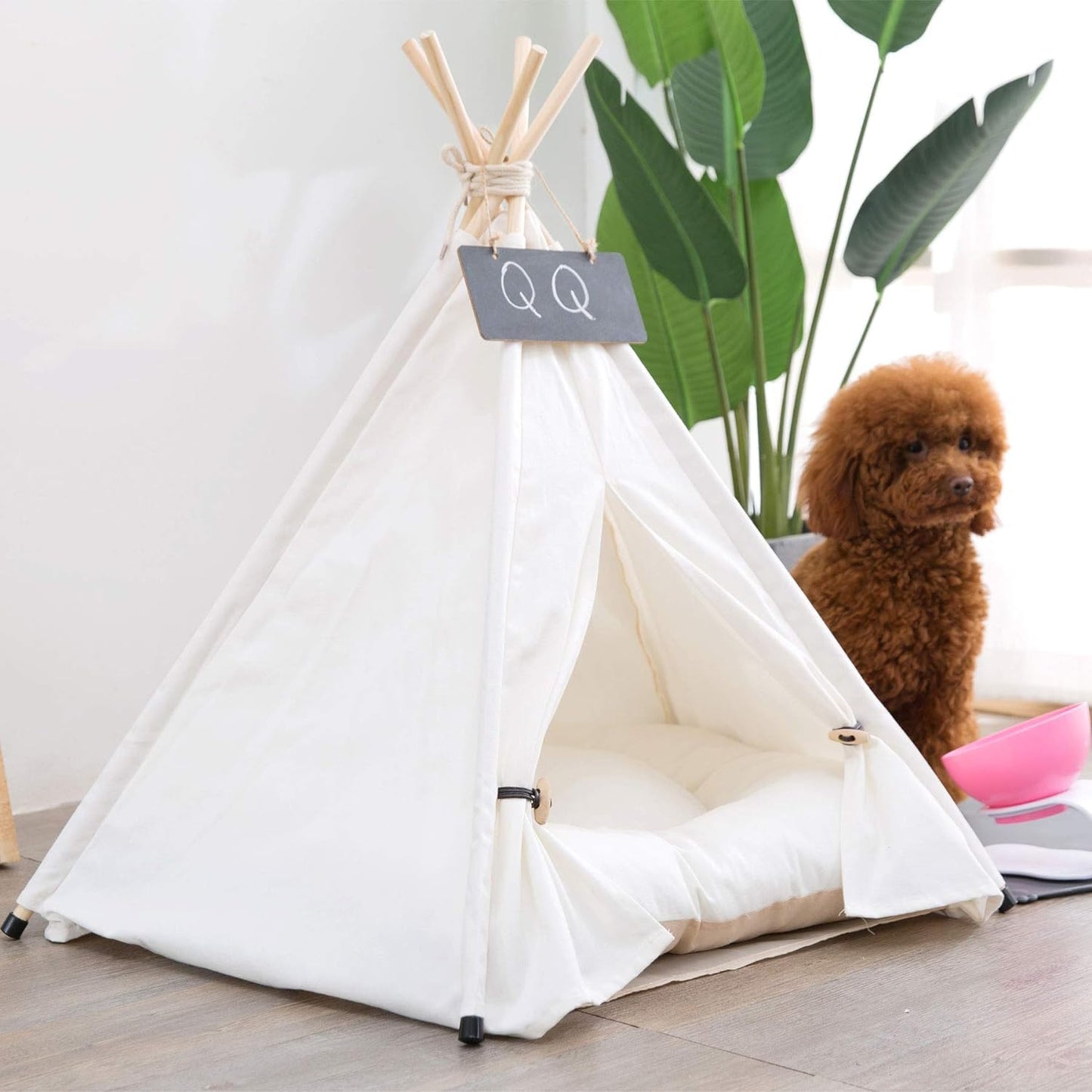 Dog Teepee Pet Tents Tipi Portable Houses Puppy Cat Bed with Thick Cushion (S:40 * 40 * 50CM)